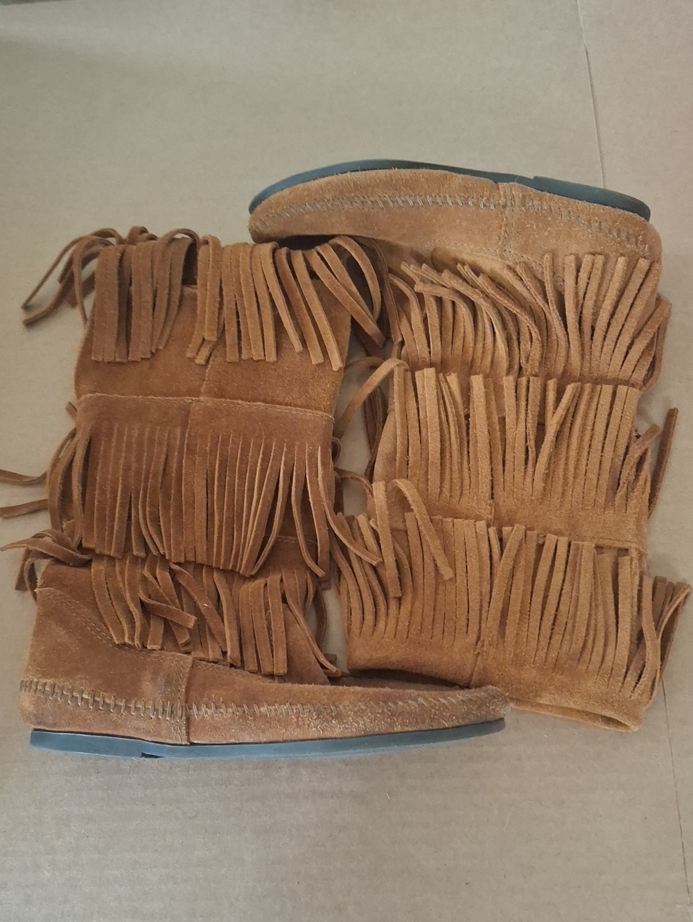Minnetonka Women's 3-Layer Fringe Suede Moccasin Boots Brown Size 7 1632